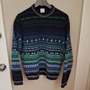 Paul Smith Blue and Green Patterned Wool Blebd Crewneck Sweater_1